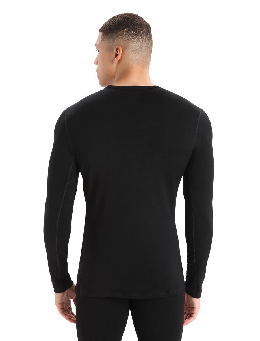 Men's Icebreaker Merino 260 Tech Long Sleeve Crewe Thermal Top Base Layers Black | CA 1549QMAZ